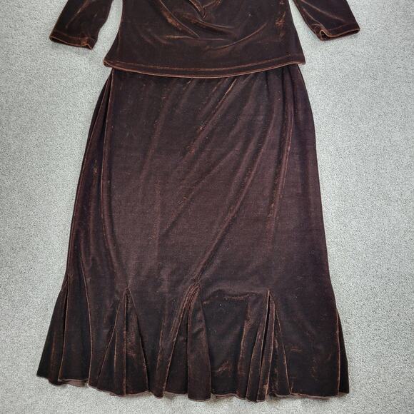 Vtg Susie Couture Velvet Skirt Set Womens L Brown Paisley Cowl‎ Neck Whimsigoth - Picture 5 of 16